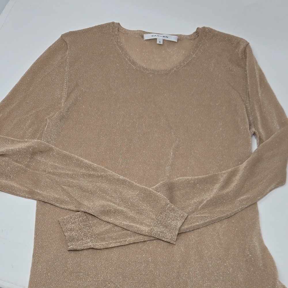 CARVEN Sandro Shimmering Tan Long Sleeve Top